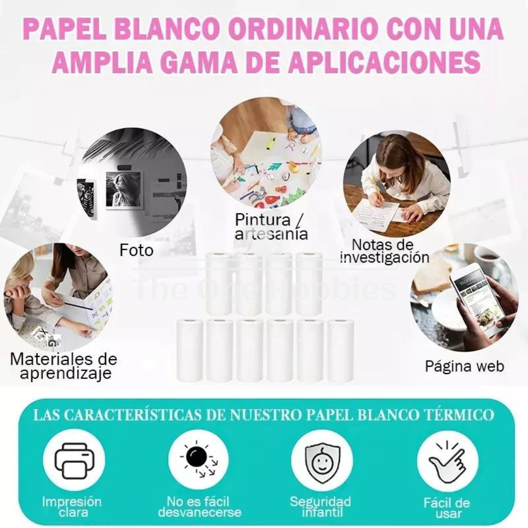 Set 5 Rollos de Papel Térmico Blanco para Mini Impresora