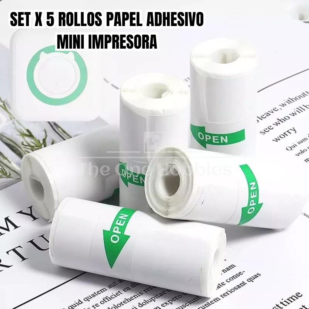 Set 5 Rollos de Papel Blanco Adhesivo para Mini Impresora