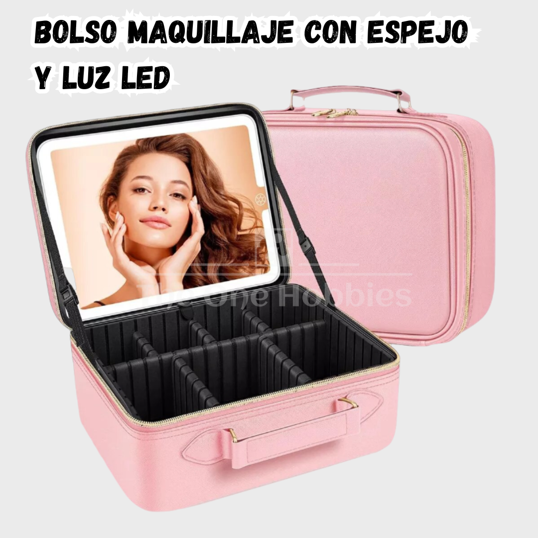 Bolso Maquillaje Con Espejo y Luz LED - 3 Tonos de Luz - Recargable - Función Táctil