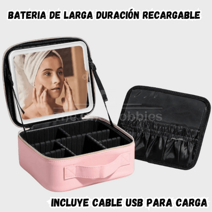 Bolso Maquillaje Con Espejo y Luz LED - 3 Tonos de Luz - Recargable - Función Táctil