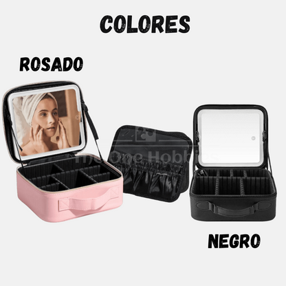 Bolso Maquillaje Con Espejo y Luz LED - 3 Tonos de Luz - Recargable - Función Táctil